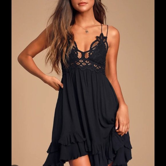 Small Black Adella Slip Lace Dress by Free People for Lulu's - Picture 1 of 8